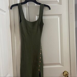 Windsor Olive Green Ribbed Tank Midi Dress with Side Buttons